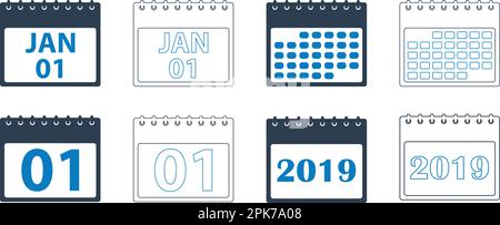 Calendar Icon set. Flat and line style vector EPS Stock Vector