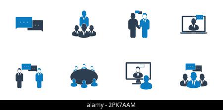 Communication Icon Set. Collection of Online Chat, Business Meeting, Video Conference and Conversation Icons. Editable Vector Symbol Illustration. Stock Vector