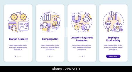 Causal research examples onboarding mobile app screen Stock Vector