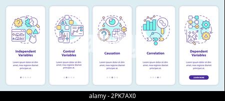 Causal research variables and principles onboarding mobile app screen Stock Vector