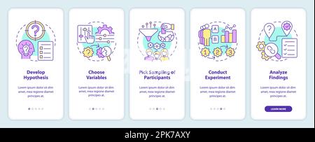 How to conduct causal research onboarding mobile app screen Stock Vector