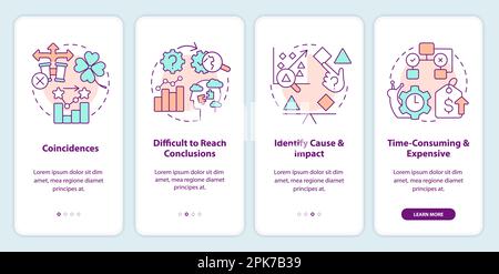 Causal research disadvantages onboarding mobile app screen Stock Vector