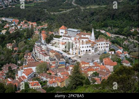 Palace of Sintra from above in Sintra, Portugal Stock Photo