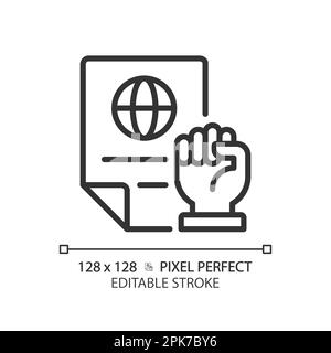 Rights protecting law pixel perfect linear icon Stock Vector