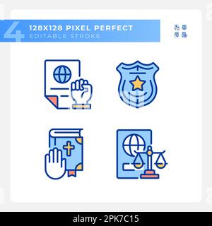 Low protecting human rights pixel perfect RGB color icons set Stock Vector