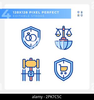 Laws protecting citizens rights pixel perfect RGB color icons set Stock Vector