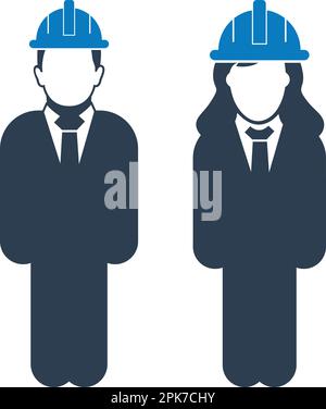 Standing  Engineer Couple Icon. Flat style vector EPS. Stock Vector
