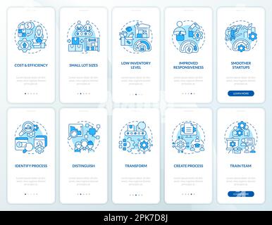 SMED system blue onboarding mobile app screen set Stock Vector