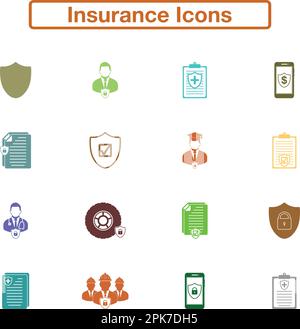 Insurance Icon set. Flat style vector EPS. Stock Vector