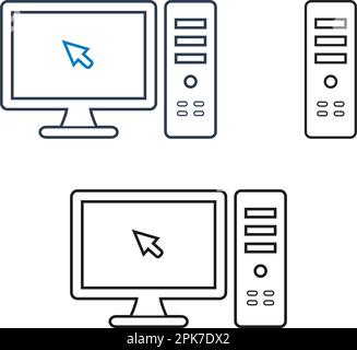 Computer monitor and CPU line Icon set. Vector EPS. Stock Vector