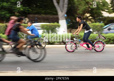 MERIDA, MEXICO - OCTOBER 23, 2016 Sunday cycling on the  Paseo de Montejo - fancy customized bicycle Stock Photo