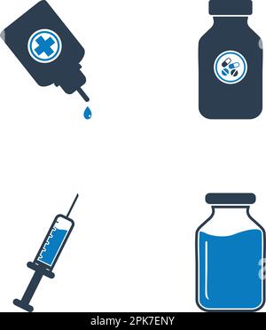 Medical Pill and Bottle Icon Set. Editable Vector EPS Symbol Illustration. Stock Vector