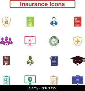 Insurance Icon set. Flat style vector EPS. Stock Vector