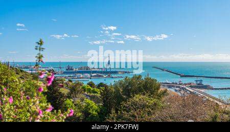 The port of Sète and the Mediterranean from the high quarter on Mont Saint Clair in Sète, Occitanie, France Stock Photo