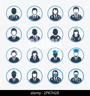 People profile icons of different profession. Editable Vector EPS Symbol Illustration. Stock Vector