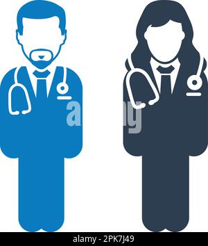 Standing male and female doctor icon. Flat style vector EPS. Stock Vector