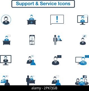 Support and Service Icon Set. Flat style vector EPS. Stock Vector