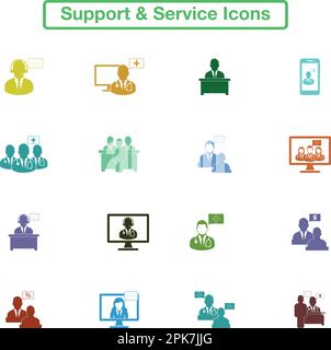 Support and Service Icon Set. Flat style vector EPS. Stock Vector