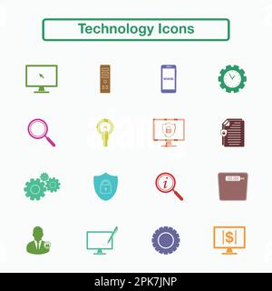Technology icon set. Flat style vector EPS. Stock Vector