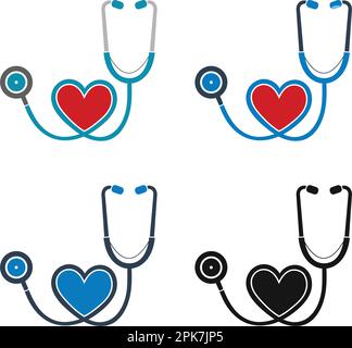 Stethoscope Icon Set. Flat style vector EPS. Stock Vector