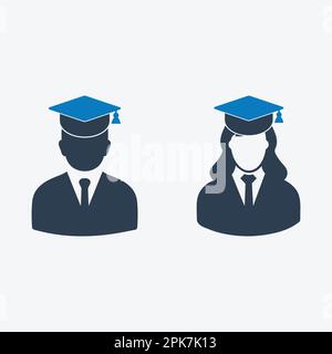 Male and Female Graduate Student Icon. Editable Vector EPS Symbol Illustration. Stock Vector