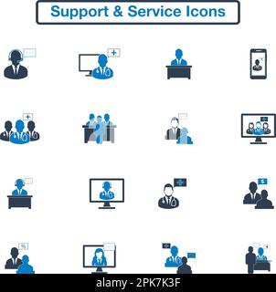 Support and Service Icon Set. Flat style vector EPS. Stock Vector