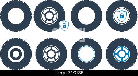 Tire and wheel icon set. Flat style vector EPS. Stock Vector