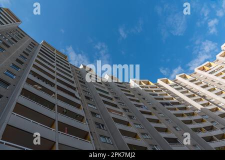 High rise building in Berlin Gropiusstadt with blue sky Stock Photo
