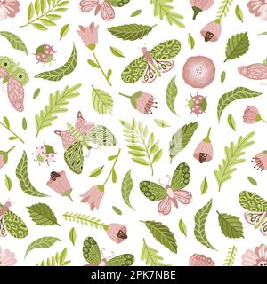 Vector seamless spring pattern with flowers, bouquets, plants Stock Vector