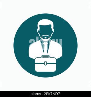 Business man Icon with briefcase. Colorful Button style vector EPS. Stock Vector