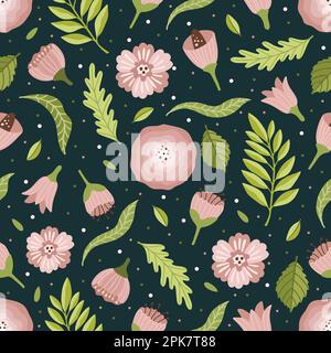 Vector seamless spring pattern with flowers, bouquets, plants Stock Vector