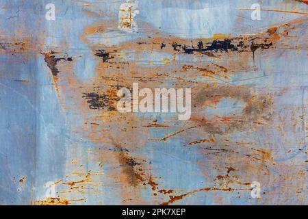 Marks and rust patterns on metal containers, close up. Stock Photo