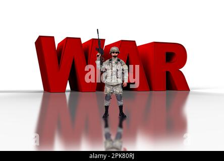 us soldier with assault rifle  and 3d text war Stock Photo