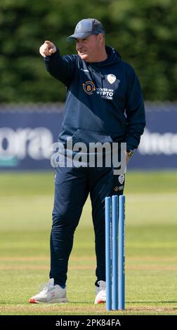 Derbyshire head of cricket Mickey Arthur during day one of the LV= Insurance County Championship Division Two match at The Incora County Ground, Derbyshire. Picture date: Thursday April 6, 2023. Stock Photo