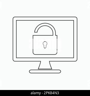 Insecure computer protection icon. Line style vector EPS. Stock Vector