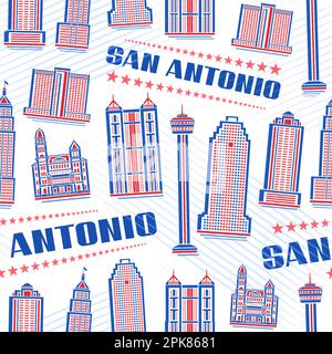 Vector San Antonio Seamless Pattern, repeating background with illustration of red famous city scape on white background for wrapping paper, decorativ Stock Vector