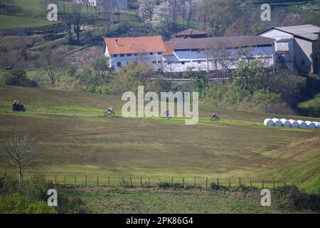 Zizurkil, Spain. 05th Apr, 2023. Part of the break descending during the 3rd Stage of the Itzulia Basque Country 2023 between Errenteria and Amasa-Villabona on April 05, 2023, in Zizurkil, Spain. (Photo by Alberto Brevers/Pacific Press) Credit: Pacific Press Media Production Corp./Alamy Live News Stock Photo