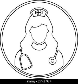 Nurse profile line Icon with circle shape. Stock Vector