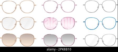 Color vector glasses with thin frame set on white background Stock Vector