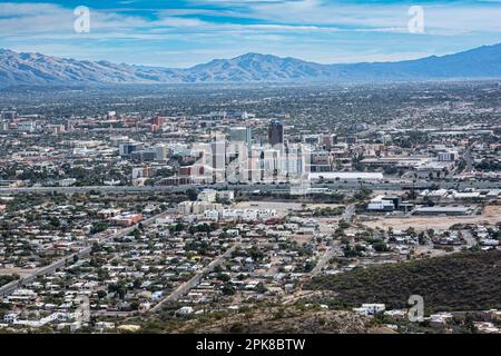 View of Tucson from above at Tumamoc Hill, Arizona Stock Photo