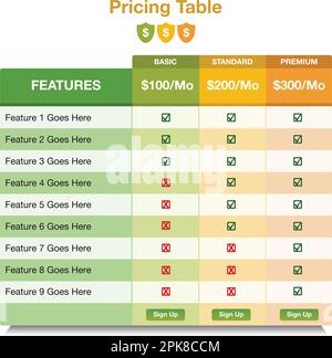Pricing Table Templet Design. Vector EPS. Stock Vector