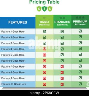 Pricing Table Templet Design. Vector EPS. Stock Vector
