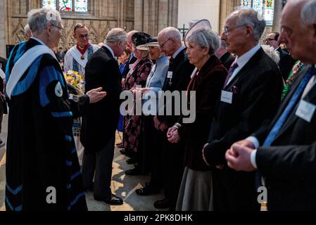 King Charles III distributes the Maundy Money during the Royal Maundy Service at York Minster. Picture date: Thursday April 6, 2023. Stock Photo