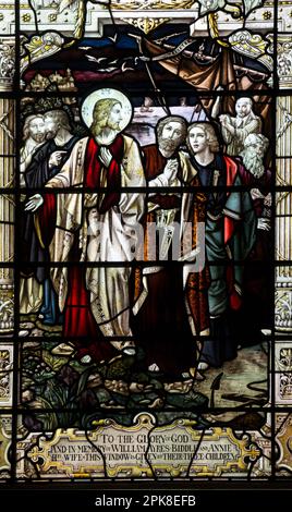 Stained glass in St. James Church, Walton, Warwickshire, England, UK Stock Photo