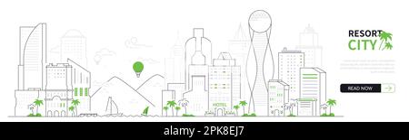 Resort city - modern thin line design style vector banner Stock Vector