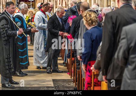 King Charles III distributes the Maundy Money during the Royal Maundy Service at York Minster. Picture date: Thursday April 6, 2023. Stock Photo