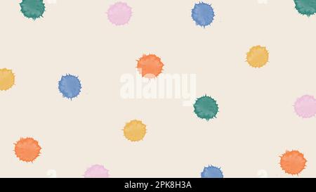 Random watercolor blots on beige background. Colorful polka dot Illustration. Cute playful childish backdrop. Brush splashes pattern. Festive happy Stock Vector