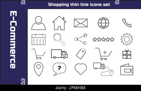 Shopping thin line icons set. Shopping, E-Commerce, Shop, Payment editable stroke icons collection. Online Shopping symbols set. Vector illustration Stock Vector
