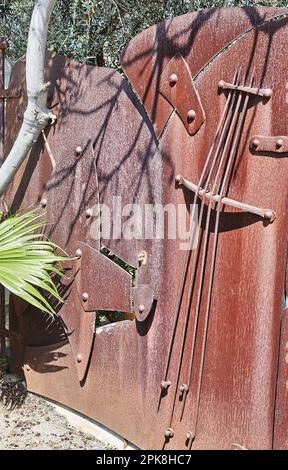 Background metal texture with rust with rivets for product photography. Stock Photo