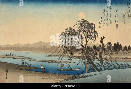Autumn Moon over the Tama River by Hiroshige UTAGAWA , 1837 , museum of fine arts in reims Stock Photo